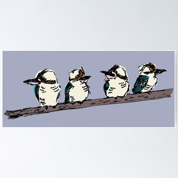 Item preview, Group of 4 kookaburras on a branch - blue designed and sold by Beedenhamart.