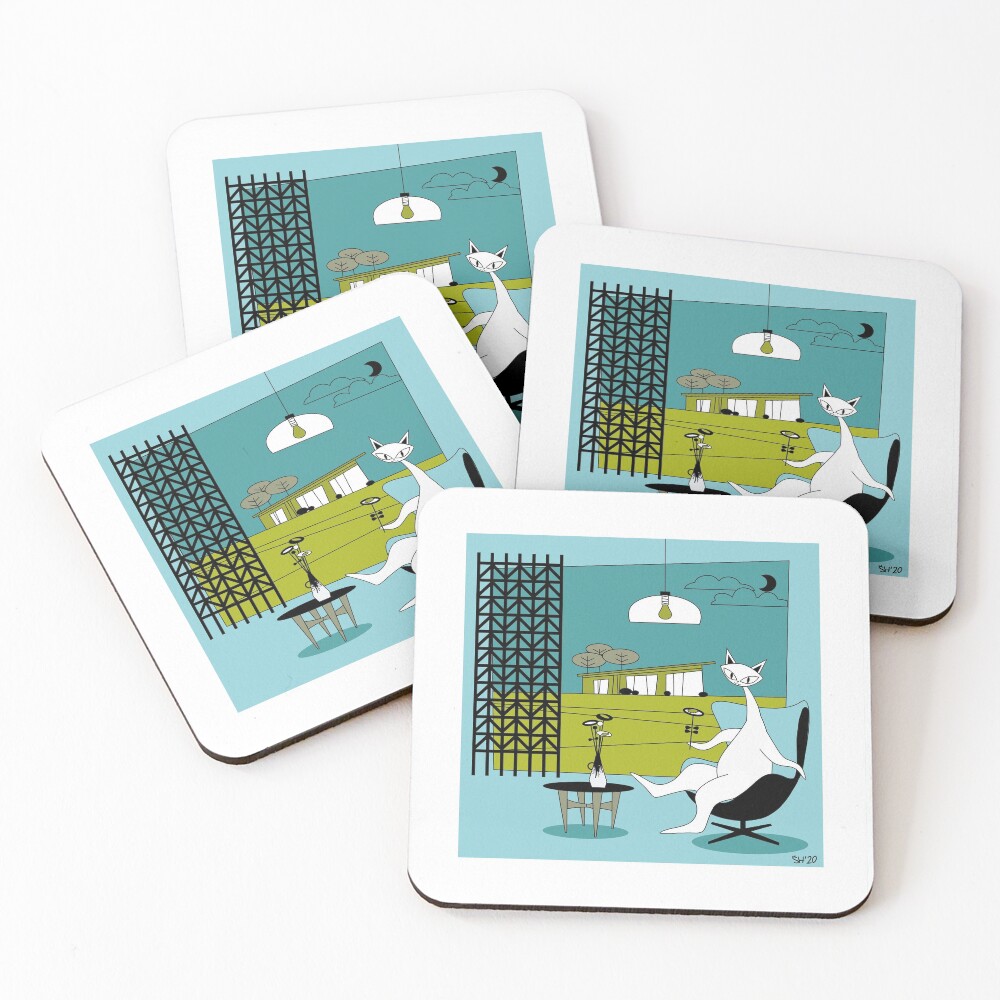 Mid Century Modern Atomic Cats In Oklahoma Countryside Interior Coasters (Set of 4)