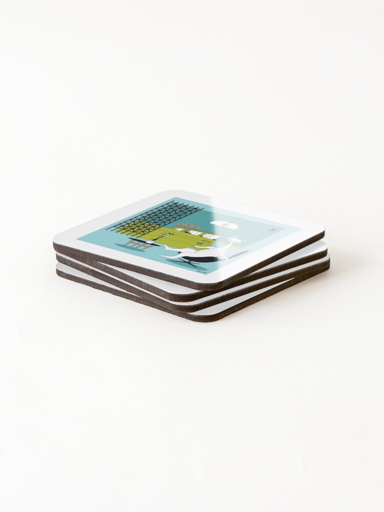 Alternate view of Mid Century Modern Atomic Cats In Oklahoma Countryside Interior Coasters (Set of 4)
