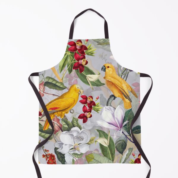 Vintage Parrot Tropical Jungle Pattern Gray Apron