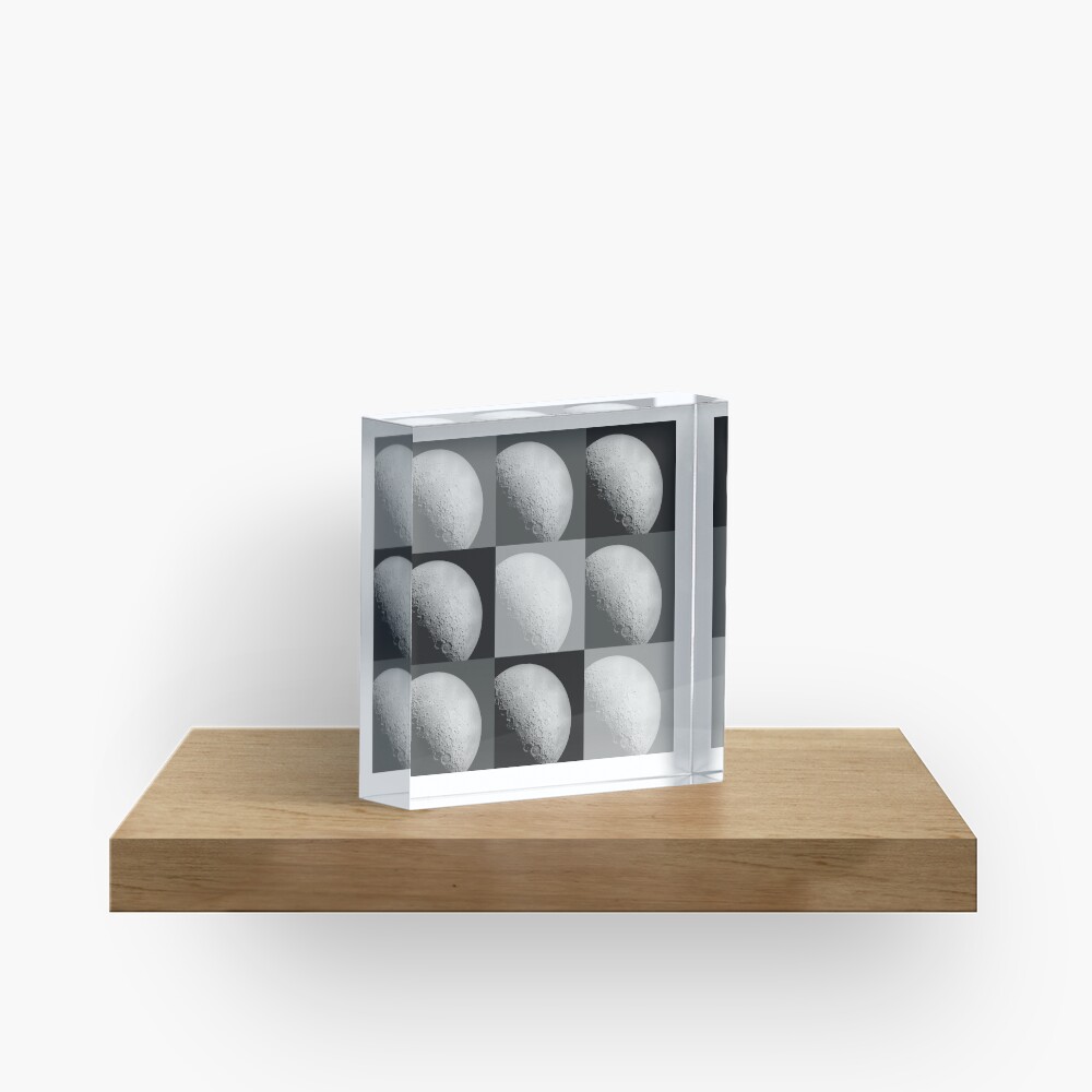 Black and White Moon Pattern Grid Acrylic Block