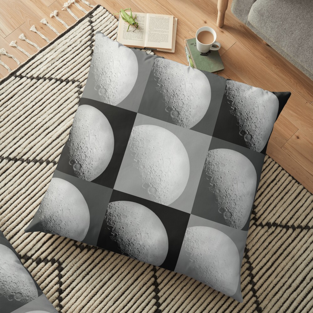 Black and White Moon Pattern Grid Floor Pillow
