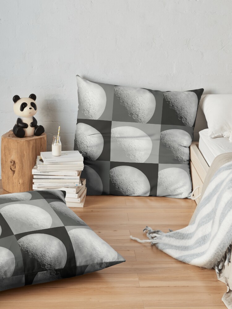 Alternate view of Black and White Moon Pattern Grid Floor Pillow