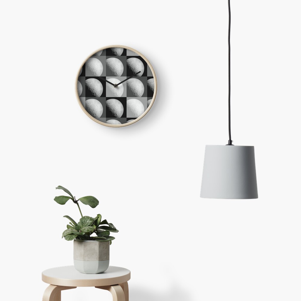 Black and White Moon Pattern Grid Clock