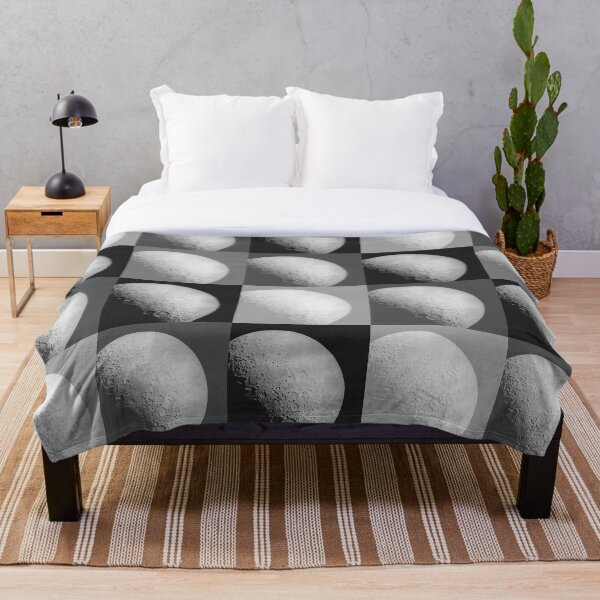 Black and White Moon Pattern Grid Throw Blanket