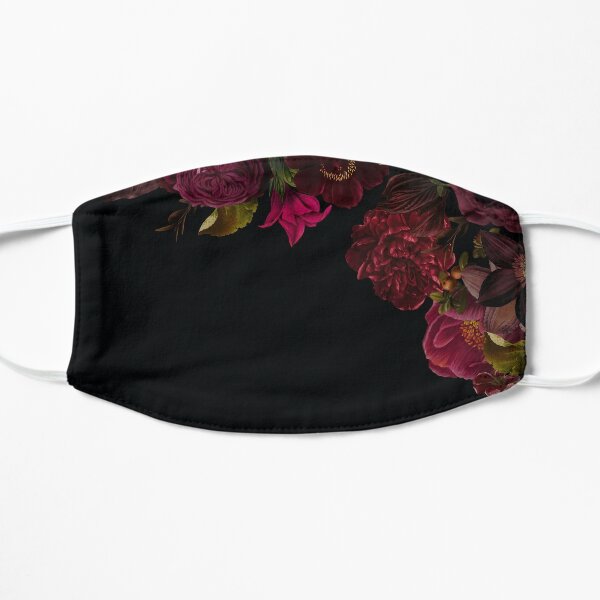 Antique dark red roses and other flowers on black  Flat Mask