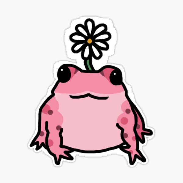 Cute Frog Floral Sticker, Froggy Daisy Flower Glossy Sticker, Frog