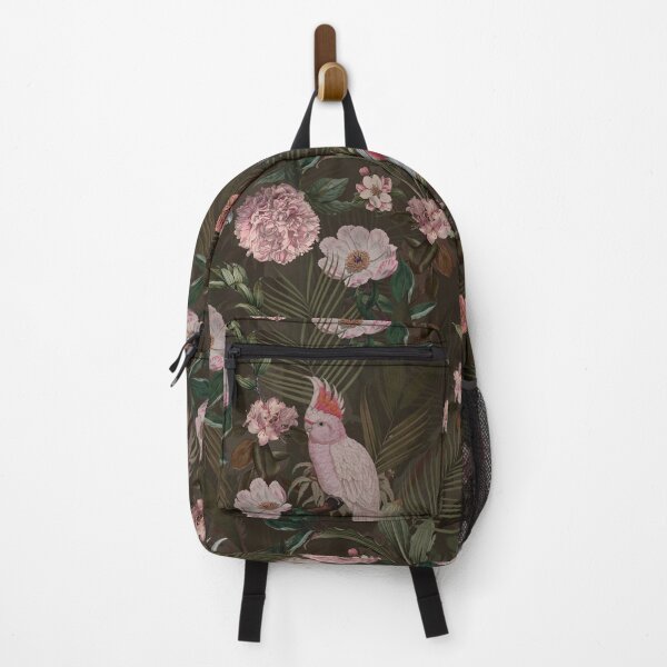 Item preview, Vintage pink cockatoo with tropical flowers jungle Botanical Night Garden Nightgarden designed and sold by UtArt.