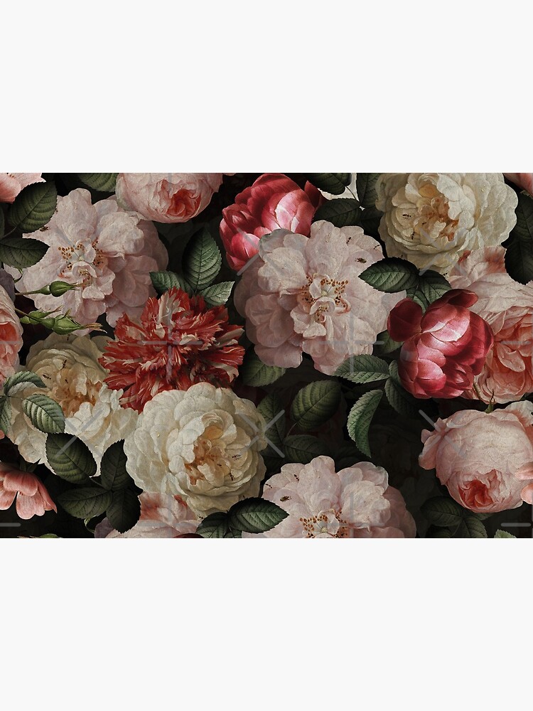 Antique Jan Davidsz. de Heem Lush Roses Flowers On Black Pattern by UtArt