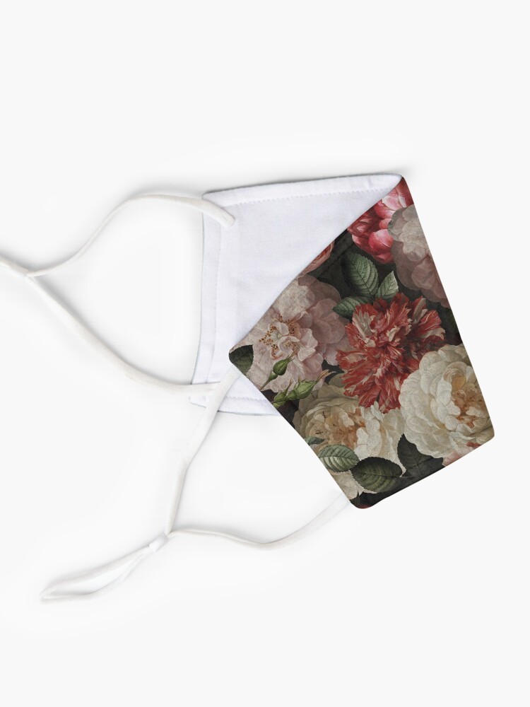 Alternate view of Antique Jan Davidsz. de Heem Lush Roses Flowers On Black Pattern Mask