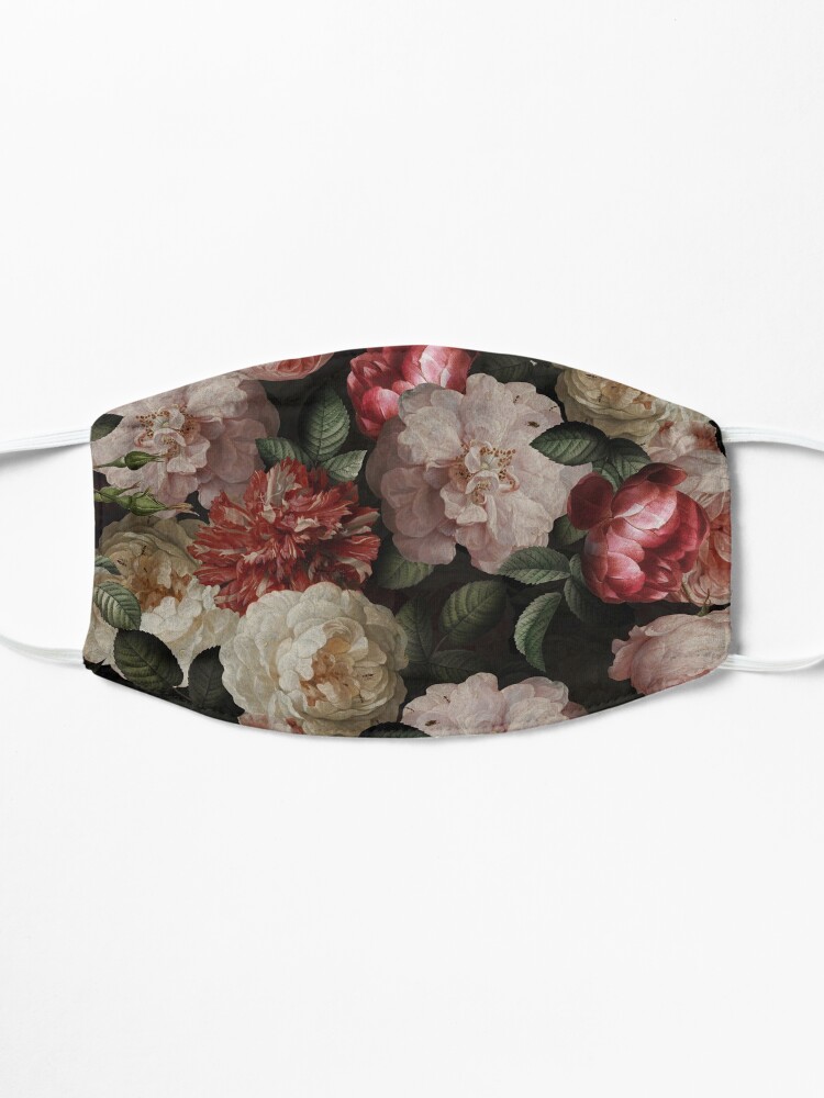 Alternate view of Antique Jan Davidsz. de Heem Lush Roses Flowers On Black Pattern Mask