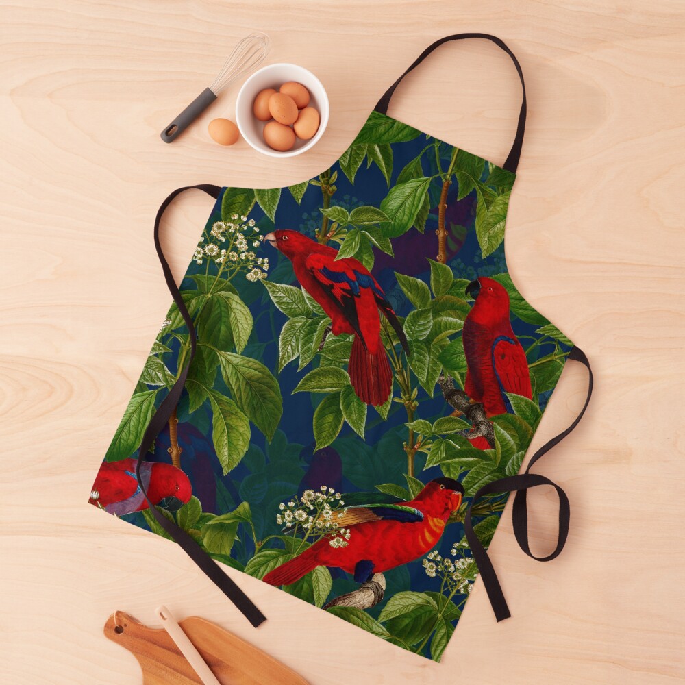 Vintage Red Parrot in Green Jungle Pattern Apron