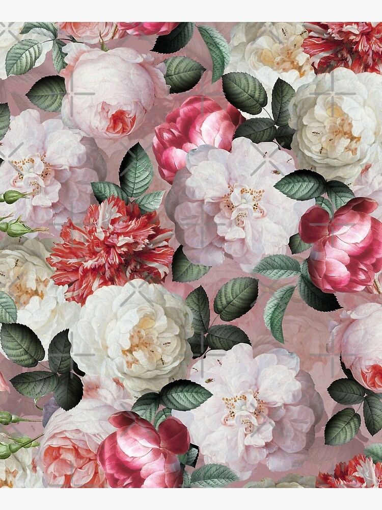 Antique Jan Davidsz. de Heem Lush Roses Flowers On Mauve Pattern by UtArt
