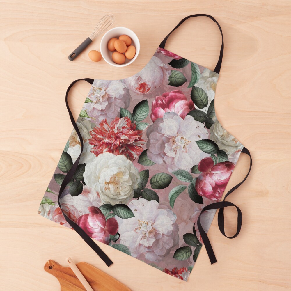 Antique Jan Davidsz. de Heem Lush Roses Flowers On Mauve Pattern Apron