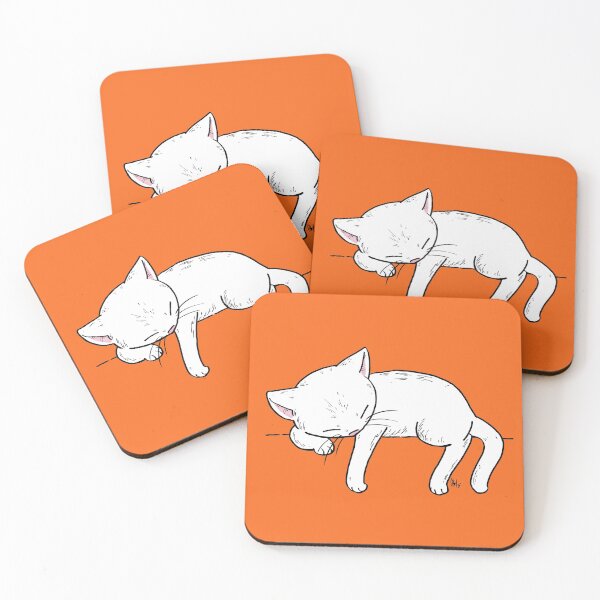 Item preview, Sleeping White Cat on Orange Background designed and sold by choyartworks.