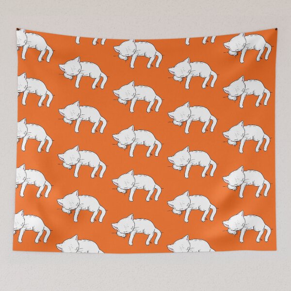 Item preview, Sleeping White Cat on Orange Background designed and sold by choyartworks.