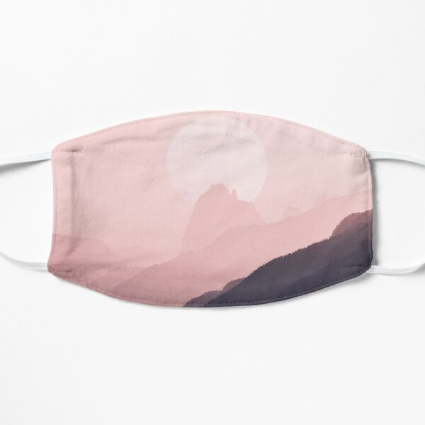 Pink mountain shapes with sun moon Flat Mask