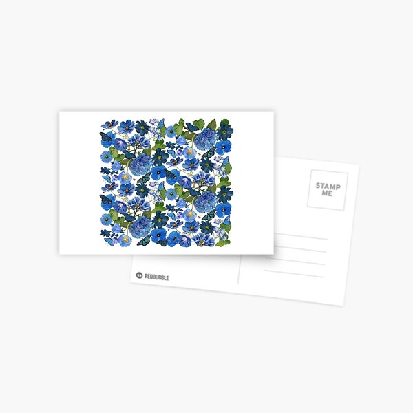 Indigo Blue Floral Allover Postcard
