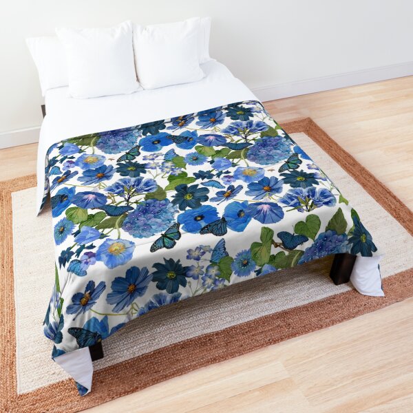 Indigo Blue Floral Allover Comforter