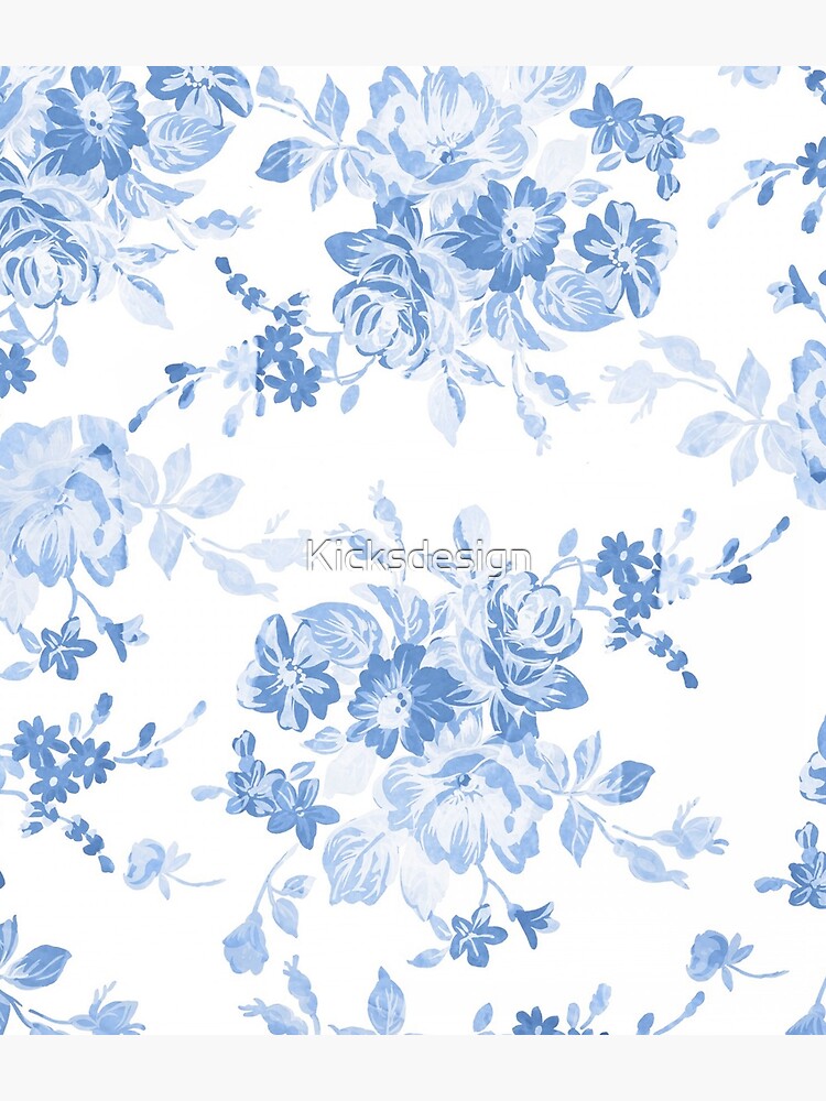 Modern navy blue white watercolor elegant floral by Kicksdesign