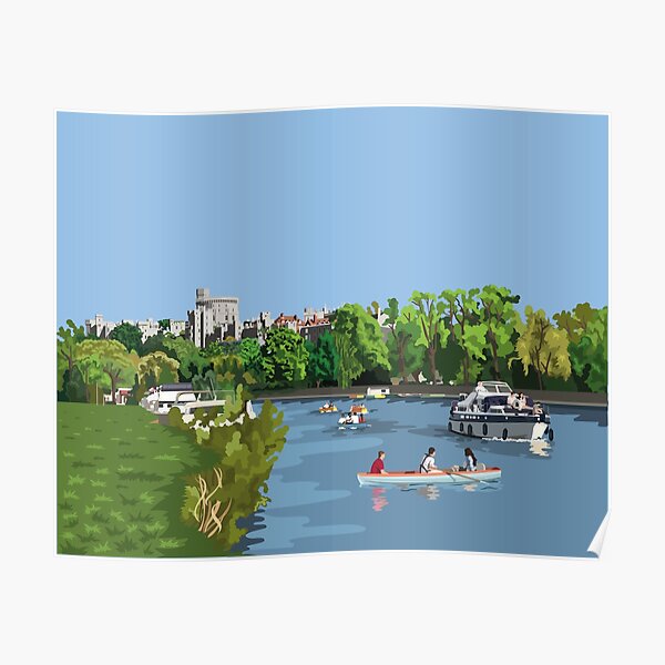 "Boating On The River Thames In Front of Windsor Castle" Poster for