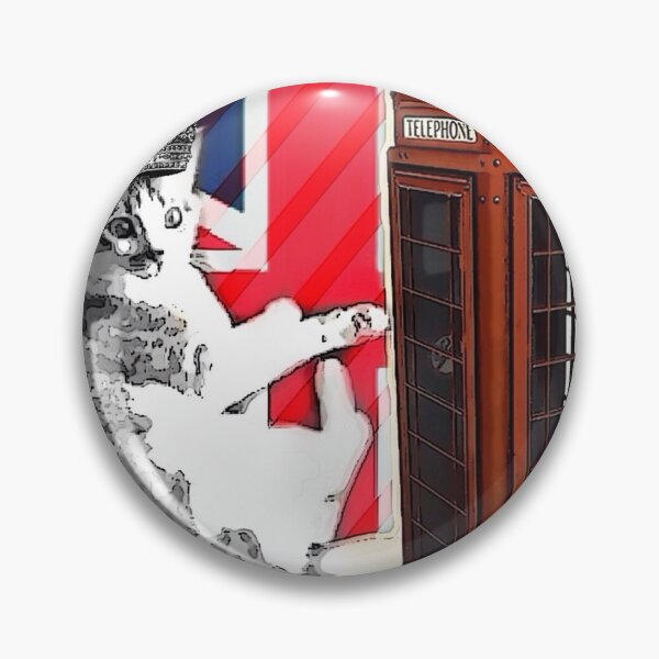 Item preview, 1980s dark academia uk union jack flag london telephone booth funny royal kitty cat designed and sold by LEILA ART SPACE.