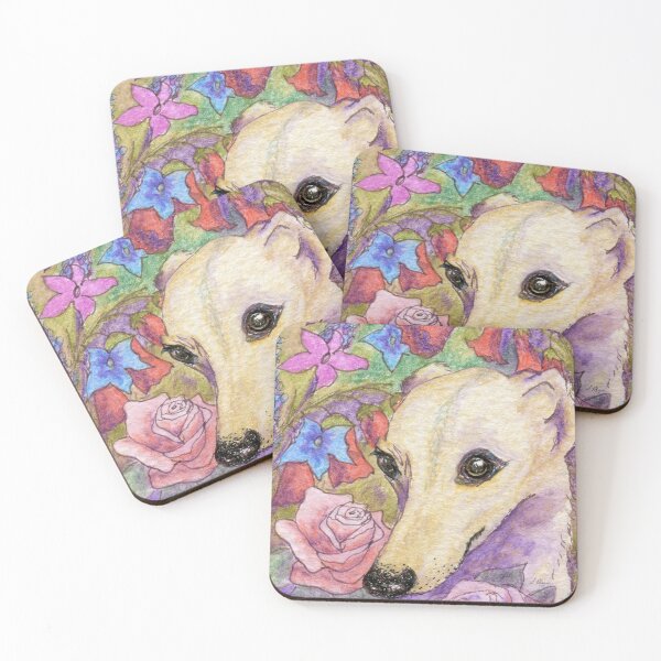 Item preview, Shy flower whippet greyhound dog hiding in the garden designed and sold by SusanAlisonArt.