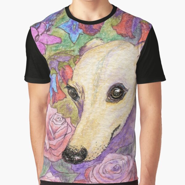 Shy flower whippet greyhound dog hiding in the garden Graphic T-Shirt