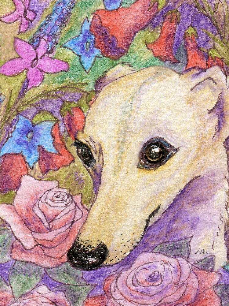 Thumbnail 5 of 5, Zipped Hoodie, Shy flower whippet greyhound dog hiding in the garden designed and sold by SusanAlisonArt.