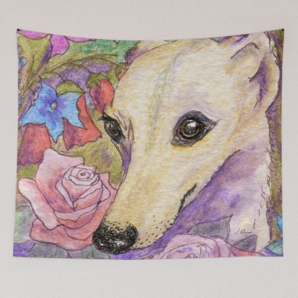 Item preview, Shy flower whippet greyhound dog hiding in the garden designed and sold by SusanAlisonArt.