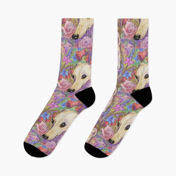 Item preview, Shy flower whippet greyhound dog hiding in the garden designed and sold by SusanAlisonArt.