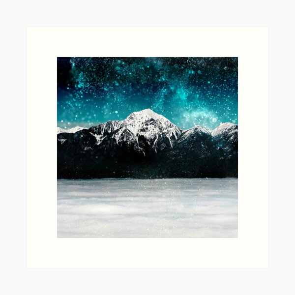 Dreamy galaxy mountain above the clouds Art Print