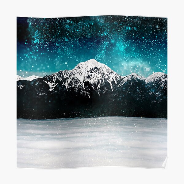 Dreamy galaxy mountain above the clouds Poster
