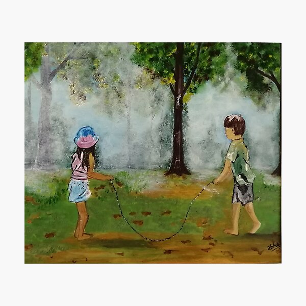 Misty Play- playing with the childhood friend or that favourite sibling on that early winter morning. Photographic Print