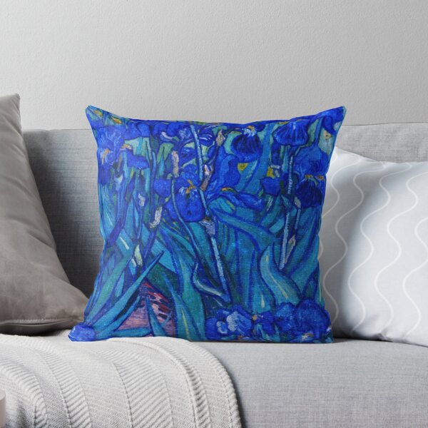Van Gogh Irises in Indigo Throw Pillow