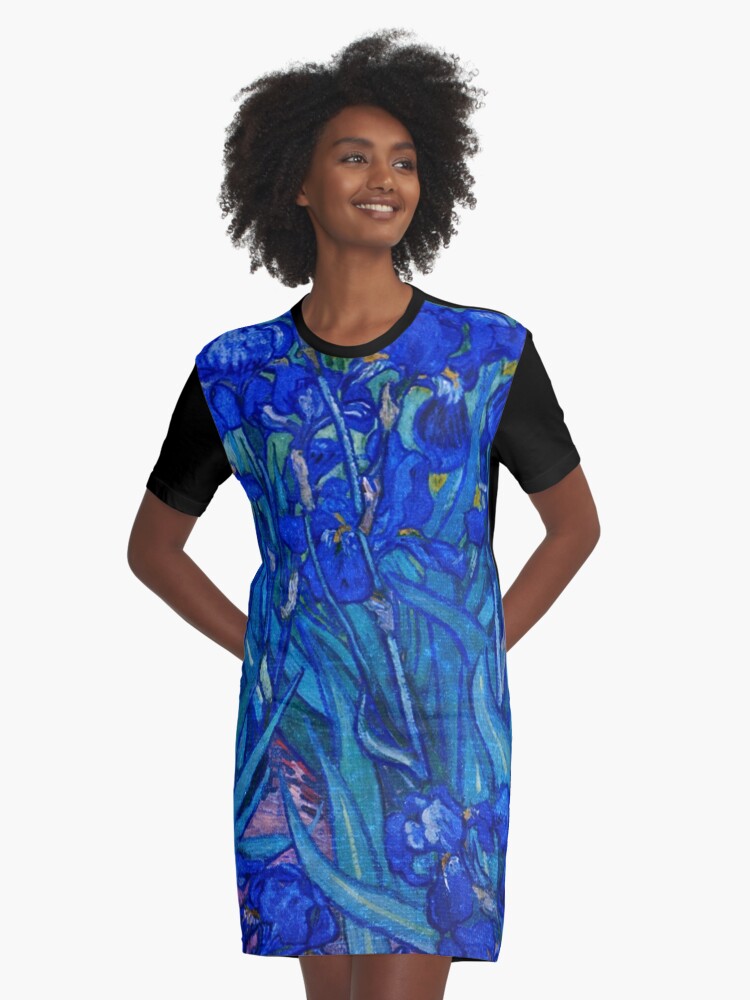 Thumbnail 1 of 5, Graphic T-Shirt Dress, Van Gogh Irises in Indigo designed and sold by MeganSteer.