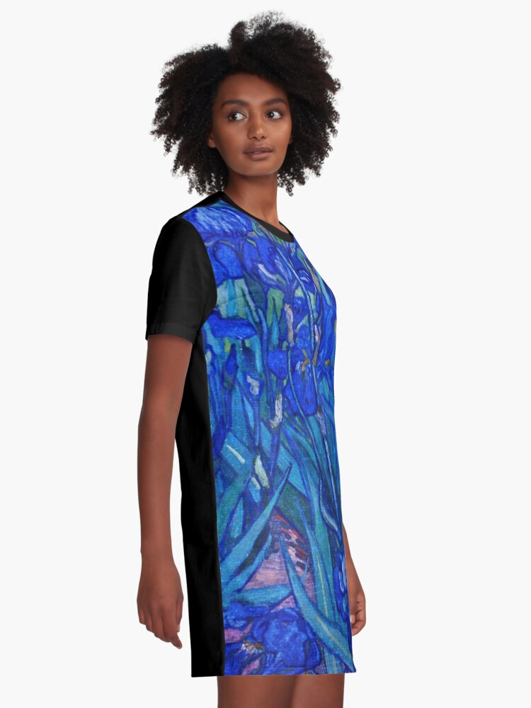 Thumbnail 2 of 5, Graphic T-Shirt Dress, Van Gogh Irises in Indigo designed and sold by MeganSteer.