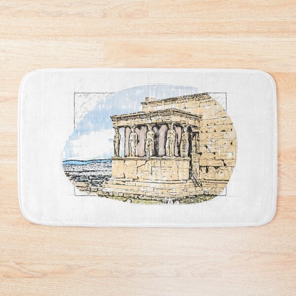 Item preview, Watercolor sketch of caryatids against dramatic sky in Athens, Greece designed and sold by elgreko.