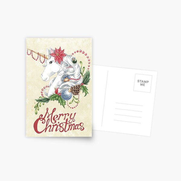 Christmas Unicorn Snow Background Postcard