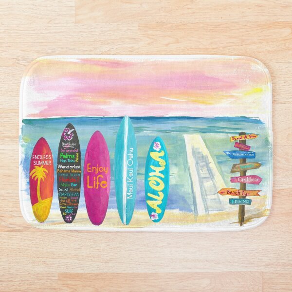 Surfboard Philosophy - Enjoy Life, Travel and Surf - Surfboard Wall Bath Mat