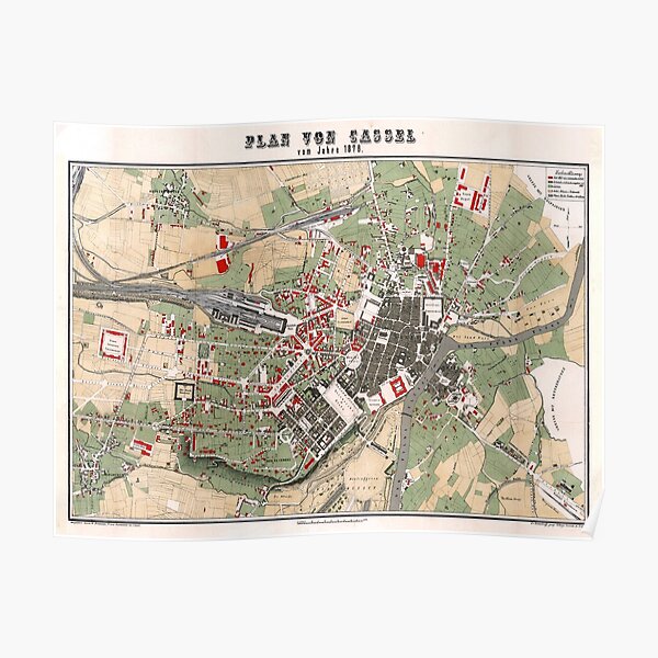 Vintage Map of Kassel Germany (1878) Poster