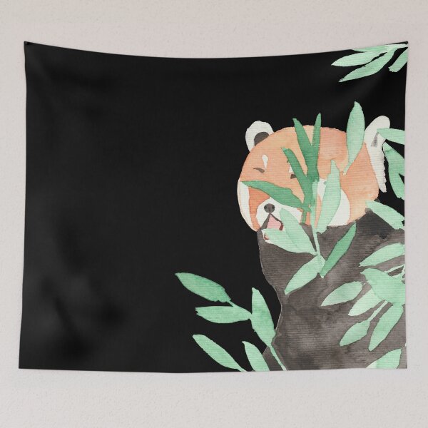 Item preview, A red panda hidden behind leaves, black designed and sold by Sonderblume.