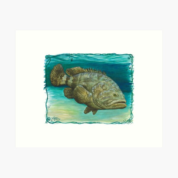 "Goliath Grouper" by Amber Marine ~ Watercolor painting, art © 2016 Art Print