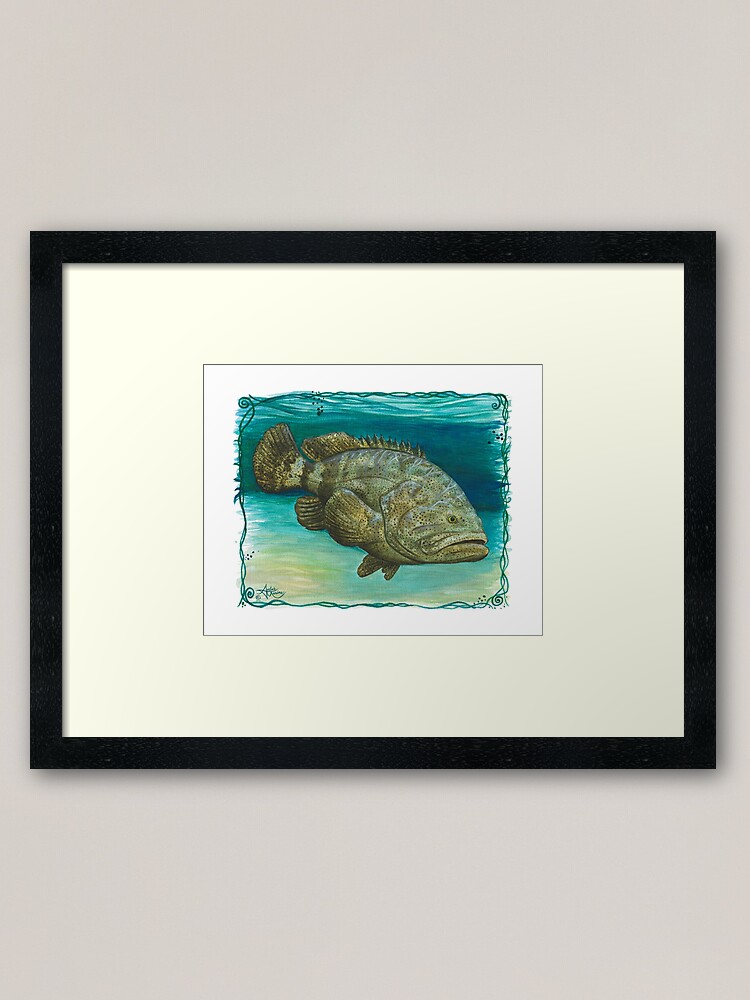 Thumbnail 1 of 7, Framed Art Print, "Goliath Grouper" by Amber Marine ~ Watercolor painting, art © 2016 designed and sold by AmberMarine.
