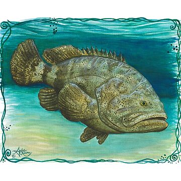 Artwork thumbnail, "Goliath Grouper" by Amber Marine ~ Watercolor painting, art © 2016 by Amber Marine ~ Wildlife Artist ~ © 2004-2021