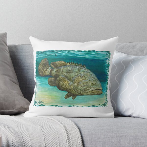 "Goliath Grouper" by Amber Marine ~ Watercolor painting, art © 2016 Throw Pillow