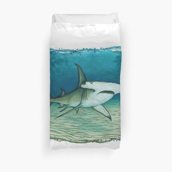 "Great Hammerhead Shark" by Amber Marine ~ watercolor painting, art © 2016 Duvet Cover