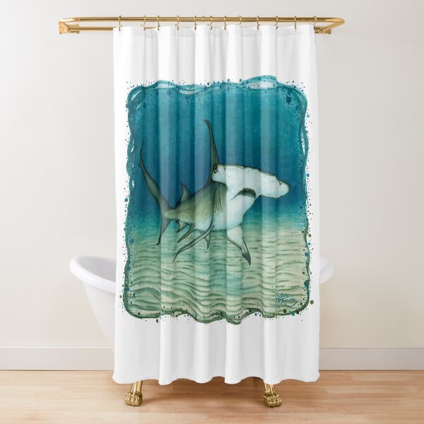 "Great Hammerhead Shark" by Amber Marine ~ watercolor painting, art © 2016 Shower Curtain