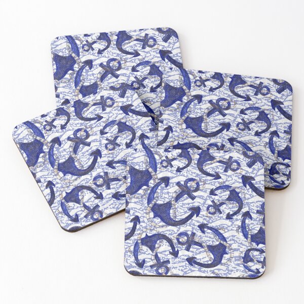 Item preview, Nautical Navy Blue Anchors With Rope Ocean Pattern designed and sold by Michelebuttons.
