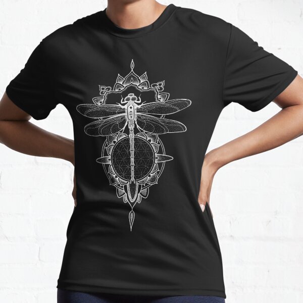 White dragonfly mandala in pen and ink dotwork Active T-Shirt